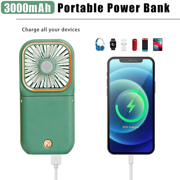 Mini Bärbar Fläkt Liten USB Tyst Hängande Hand Fläkt, 3000mah Batteri Mobil Power
