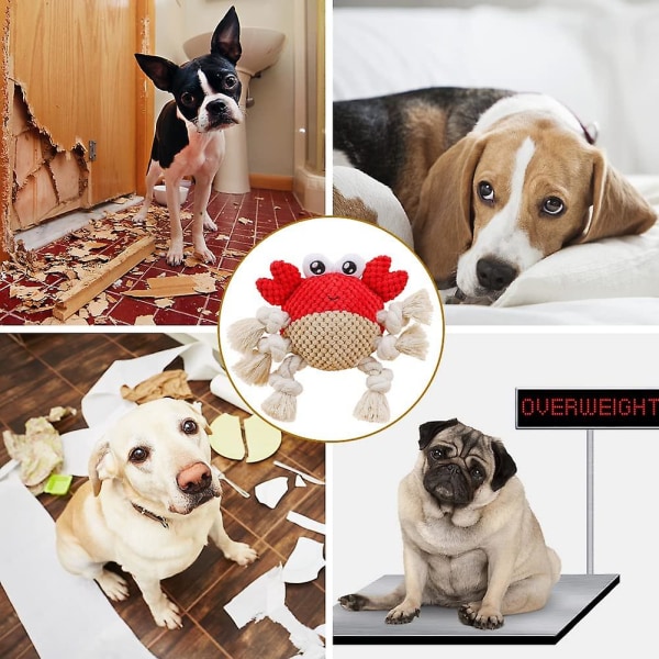 Hundsqueaker leksaker, djurformad tuggleksak, interaktiva plyschleksaker för medelstora och stora hundar, hund/valp tuggleksaker krabba