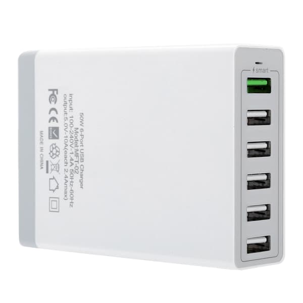 6-porters USB-reiselader Multifunksjonell Hurtiglading 100-240V EU Hvit Effektiv Beskyttelse