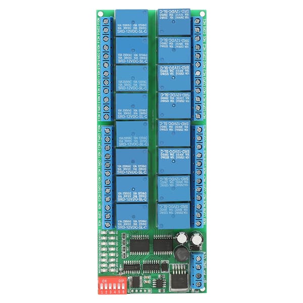 16-kanals MODBUS RTU RS485 Relæmodul Board DC 12V PLC Controller Seriel Port Switch
