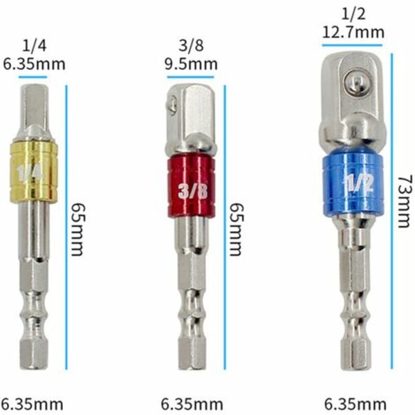 Magnetisk skruetrækker bitsholder, 3 stk sekskantet skaft magnetiske skruetrækker bits + 1 retvinklet bor + 1 fleksibel vinkel