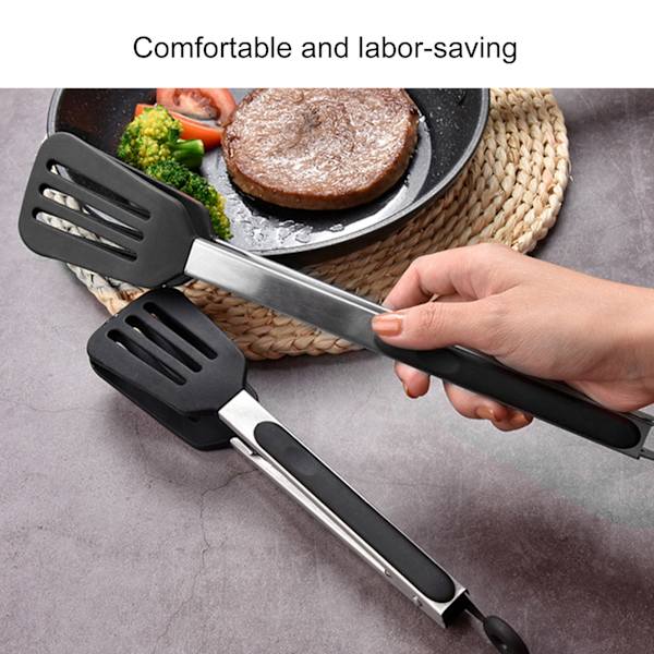 Sammenklappelig BBQ-tang i rustfrit stål og silikone - 30 cm sort