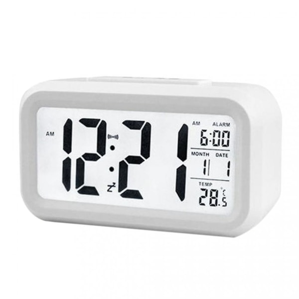 Elektronisk digitalt vækkeur med stor led skærm ur, indendørs temperatur, dato, velegnet til tunge sovende i børn-hvid