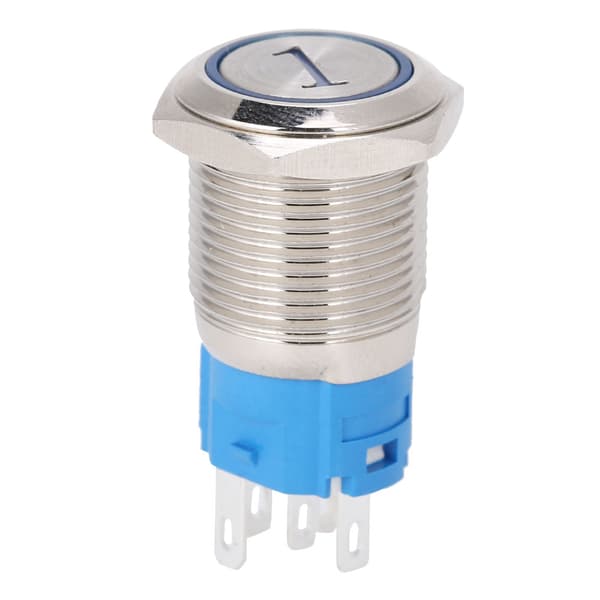 2 stk. 16 mm Reset Momentary Trykknappbryter Flat Rund 5 Pin LED Digit 1 Blå 3-6VDC