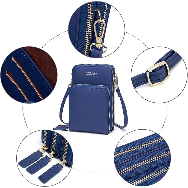 Liten Crossbody mobiltelefonväska för kvinnor, Mini Messenger Shoulder Handväska plånbok med kreditkortsfack A916-878 Dark blue