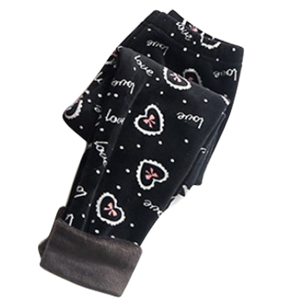 Fleeceforede leggings til piger, søde print, slank pasform, sorte termobukser til efterår og vinter 140 cm 55,12 tommer