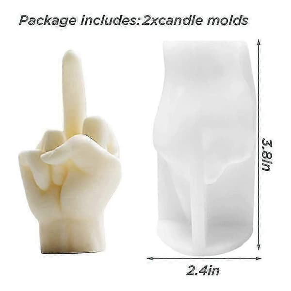 2-pack silikonljusformar i långfingerform, gestformar för ljustillverkning, harts, tvål, 3.8I-Good White