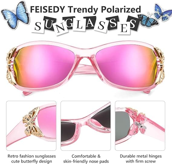 Trendiga Polariserade Y2K Solglasögon Omlott Butterfly Design Mode Solbrillor