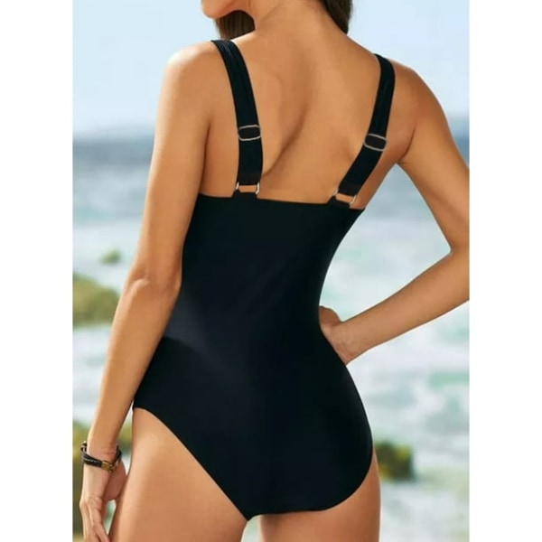 Hot Dame One Piece Badedragt Snøre Farve Blok Print Badedragt 102 Black S