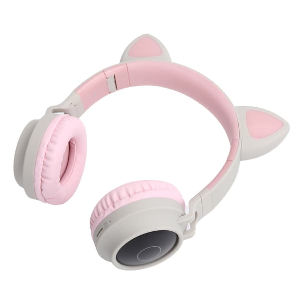 Kat Øre Hovedtelefon 3D LED Lys Trådløs Bluetooth 5.0 Foldbart Headset med Mikrofon Grå Pink