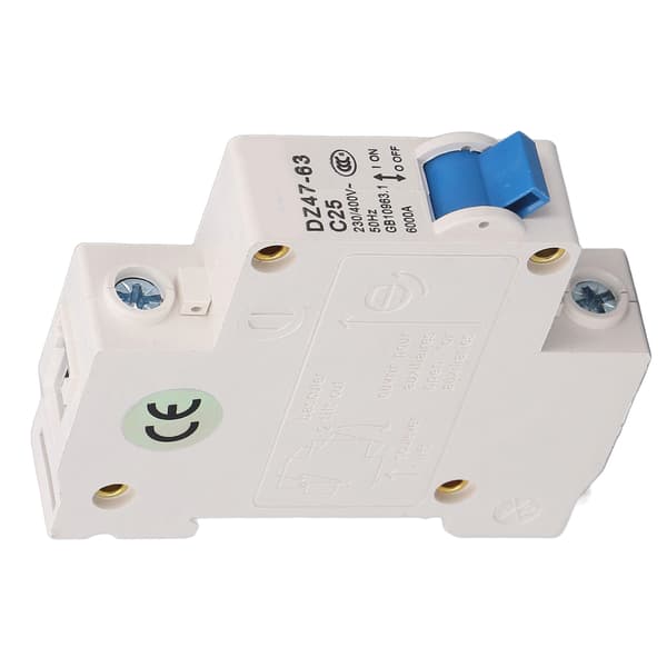 Mini afbryder 1P MCB DIN-skinne montering 6000A brydeevne 230V 400V 25A