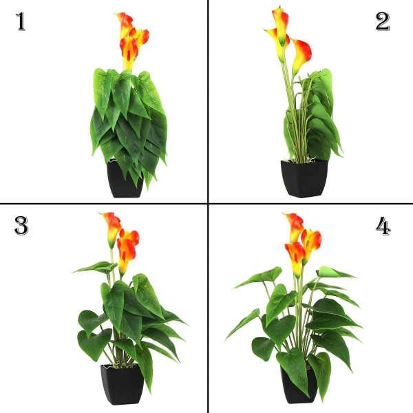 Konstgjord blomma Röd Orange Calla Lily Liten konstgjord krukväxt med falsk bonsai i svart kruka Lämplig för hemmet, O