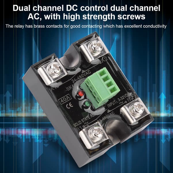 BERM Solid State Relay Dual Channel DC Control Dual Channel AC Single Phase SSR 24-480VAC (40A(BERM-SK40DA))