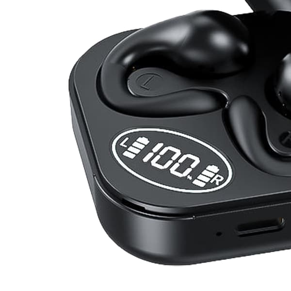 Åpne Øre Bluetooth Ørepropper HiFi Lyd Trådløse Øretelefoner med Strømdisplay for Sport Løping Svart