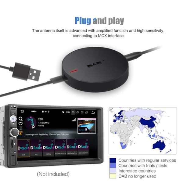 USB DAB+ Mottaker Forsterket Antenne Android 5.1 eller Senere