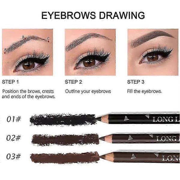 3 farver Langtidsholdbare Vandfaste Øjenbrynspenne Dobbelt Anvendelse Træstang Eyeliner Permanent Makeup Tatovering Tilbehør Brown