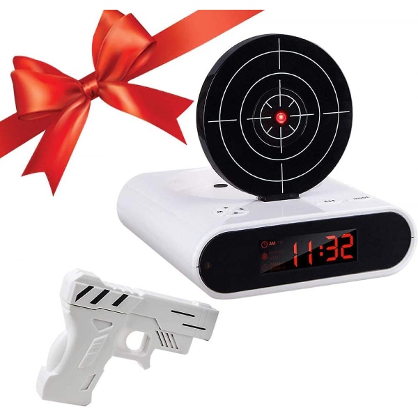 Target Wake-up Alarm Clock, Creative Gun Shooting Alarm Personlig 12-timmars digital display, lämplig för sovande personer, för pojkar och flickor (vit)