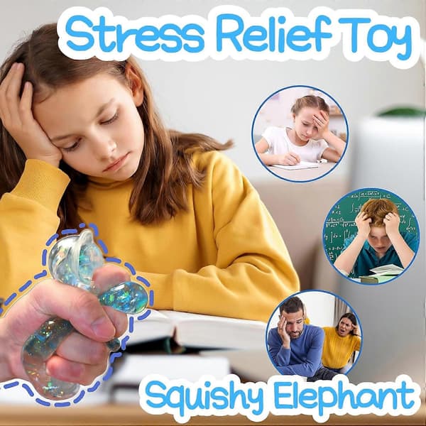 Glitter Squishy Djur 1 st Elefant Stressbollar Squishy Leksaker för Vuxna Barn, Squishy Elefant Sockerboll Sensoriska Leksaker, Kläm Squishy Boll Blue