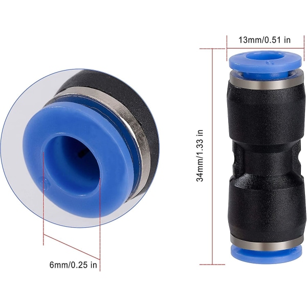 Pneumatisk anslutning 6 mm rak inskjutning Pneumatisk snabbkoppling Plast Luftledningsrörkoppling 30st