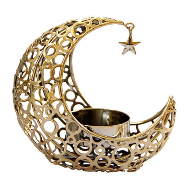 Måneformad värmeljushållare - Bordsdekoration i metall för Ramadan, vardagsrum och sovrum (ljus ingår ej) Glod