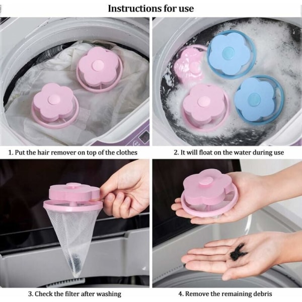 Pak husholdningsvaskemaskine filterposer Tøjvask hårfilter (pink)