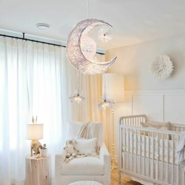 Pendant Light Moon and Stars LED Chandelier Ceiling Light Aluminum Pendant Lamp with 5 Lights for Kids Bedroom Living Ro