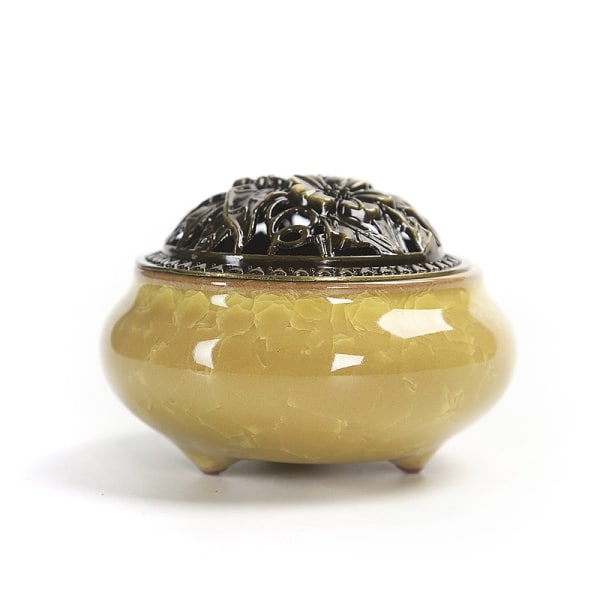 Celadon Røgelsebrænder Keramisk Kobber Låg Antik Røgelse Brænder (Icy Amber)
