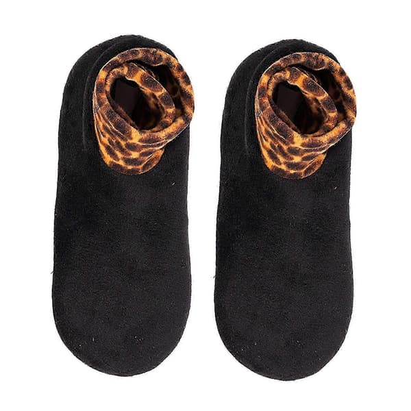 Dobbeltlags kvinders plysforing tykke bundtøfler leopardprint patchwork jordsokker Black