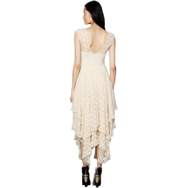Epäsäännöllinen korkea ja matala pitsihame seksikäs pitkä mekko White L