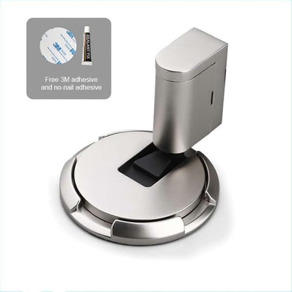 Svart Stille Mekanisk Gulvdørstopper, Stansefri Design-God silvery