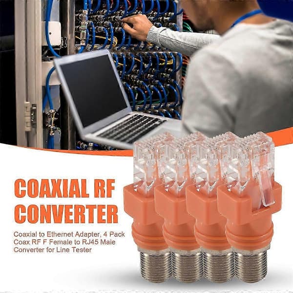 Koaksial til Ethernet-adapter, 4-pak Coax RF F hun til RJ45 han-konverter til linjetester Orange