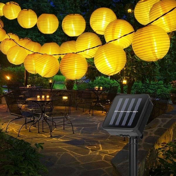 Udendørs LED Lantern Solar String Lights (6,5 m 30 hvide lanterner), til indendørs og udendørs, feriedekoration