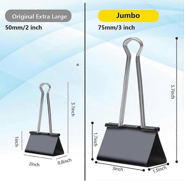 Jumbo bindersklips 3 tommer (6 stk), ekstra store bindersklips for kontorrekvisita