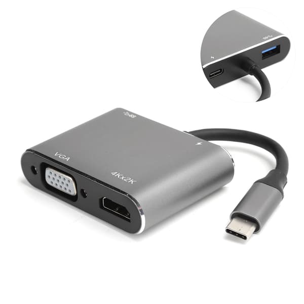 USB C til HDMI VGA USB 3.0 Docking Station 4 i 1 Konverter 4K