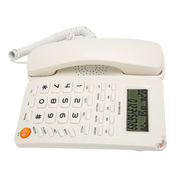 Fastnettelefon med ledning, stor knaptelefon til ældre, hjemmekontor, hotel, hvid
