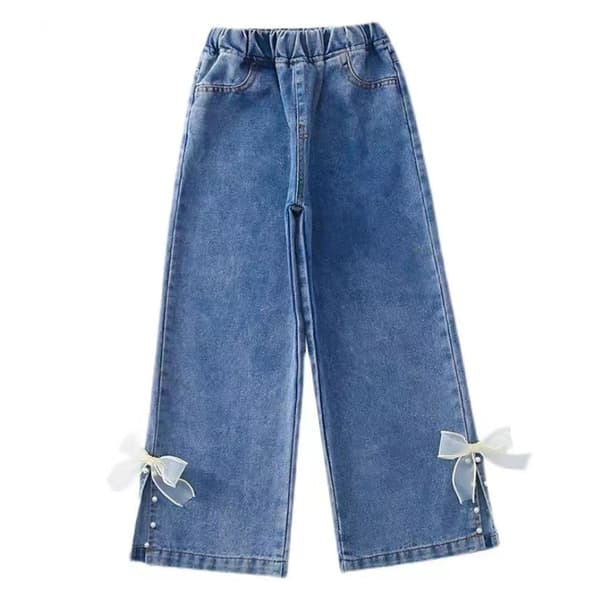 Piger Bredbenede Bukser Elastisk Talje Casual Mode Løs Pasform Lige Ben Bukser til Efterår Forår 120cm 47.2in