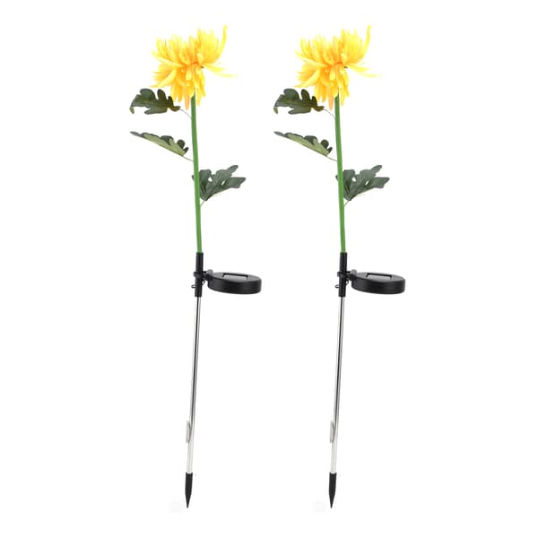 2 stk. LED Solar Lys Simulation Krysantemum Blomst Plænelampe til Udendørs Have Gårdhave Gul