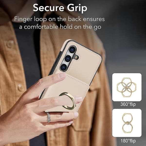Samsung Galaxy S24 Case with Card Holder, Military-Grade Drop Protection, Durable Shockproof Case - Brown White
