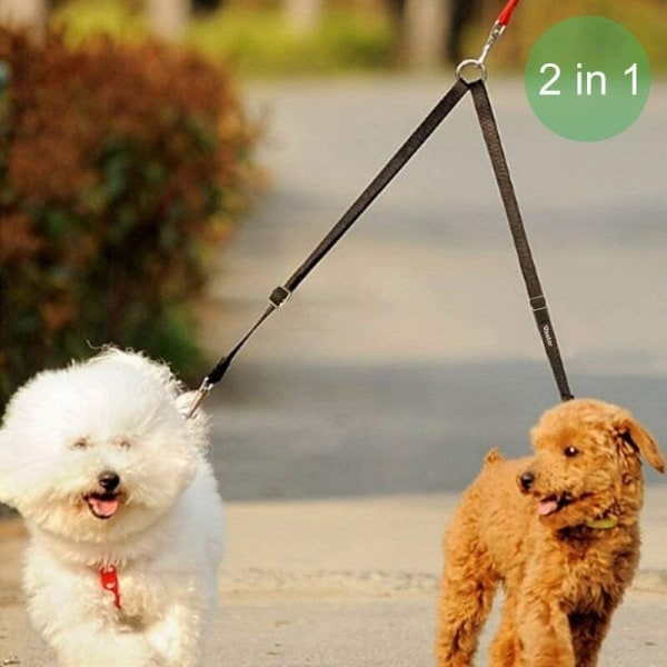 Dubbel hundrullator, Dubbelt hundkoppel för husdjur Robust och justerbar, två trasselfria hundträningskoppel, passar hundar under 110