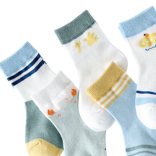 5 Par Børn Bløde Åndbare Mesh Bomuld Midt Læg Sportsstrømper til Drenge Piger Baby M 3 til 5 År