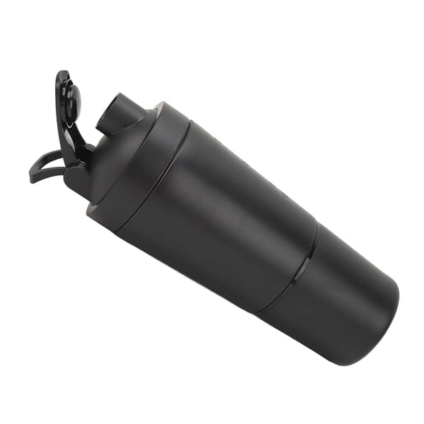 Protein Shaker-flaske i rustfrit stål 600 ml Bærbar Mixer Kop med ståltrådskugle til Pre Workout Sort
