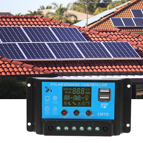 12V 24V 20A PWM Solar Charge Controller Blybatteri Dobbelt USB 5V Output