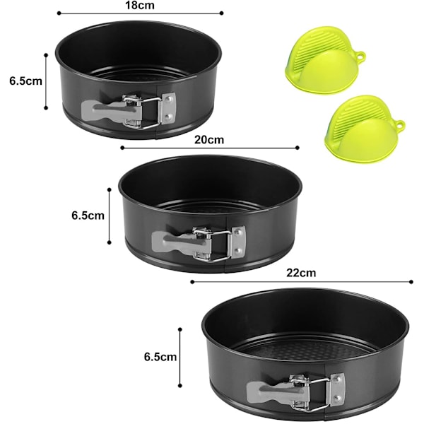 3 st Rund Springform Bakform Set Läcksäker Platt Botten Bakplåtar