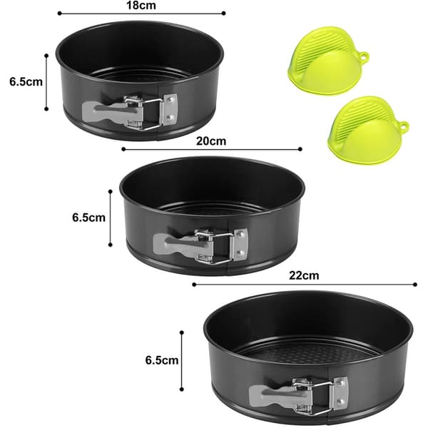 3 stk. runde springform kakeformsett lekkasjesikre bakeformer med flat bunn