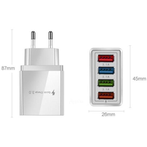 USB väggladdare Europeisk specifikation med 4 portar 3A Adaptiv laddningsteknik