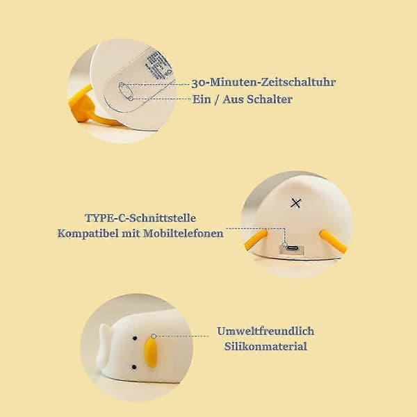 Silikonand LED nattlampe, USB oppladbar berøringssengelampe xi
