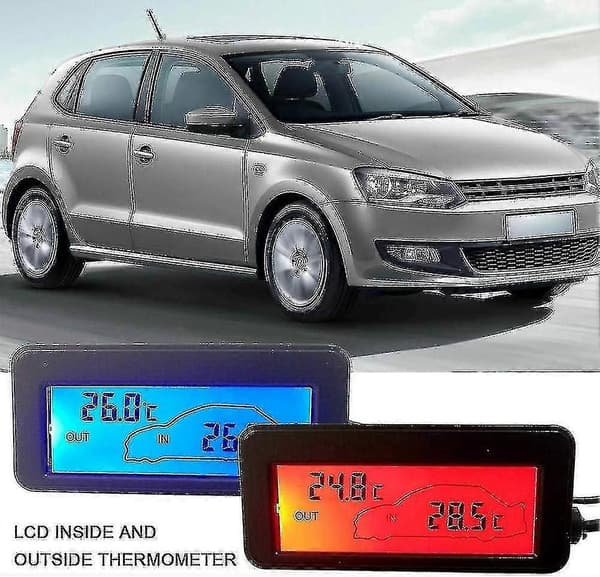 Bil Interiør Og Eksteriør Termometer Dc12v Digitalt Termometer Biltermometer Bakgrunnsbelyst Mini Lcd The-Yvan