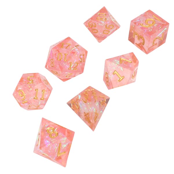 7 stk. Pink Resin Polyhedral Terningesæt Klare Tal til Rollespil Brætspil