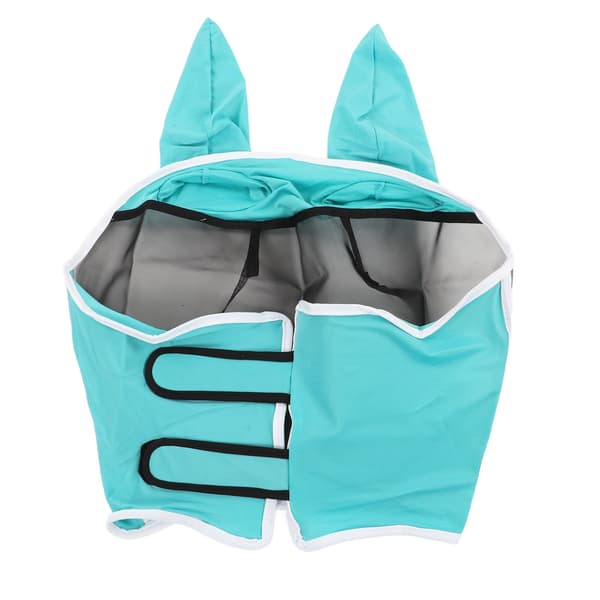 Elastisk UV-skydd Andningsbar Mesh Hästflugmask med Öron Blå Grön