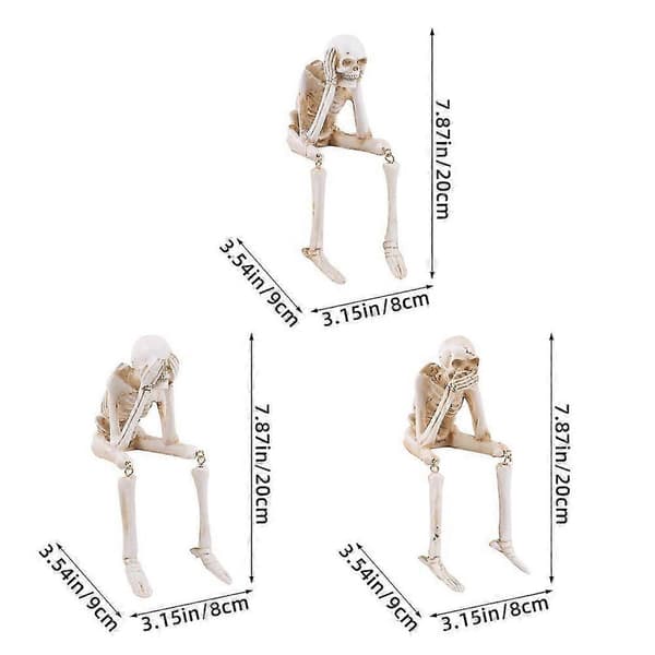 Three Wise Resin Skulls - \"See No Evil/Hear No Evil/Speak No Evil\" Skeleton Ornaments for Halloween and Home Decor 1pc B